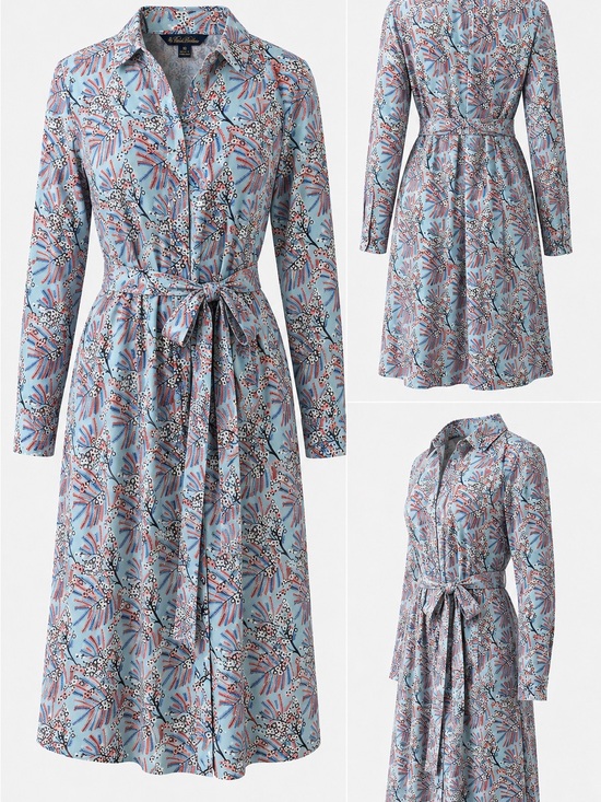 Brooks Brothers Dresses & Skirts - Brooks Brothers Light Blue Floral-Print Shirt Dress with Tie Waist